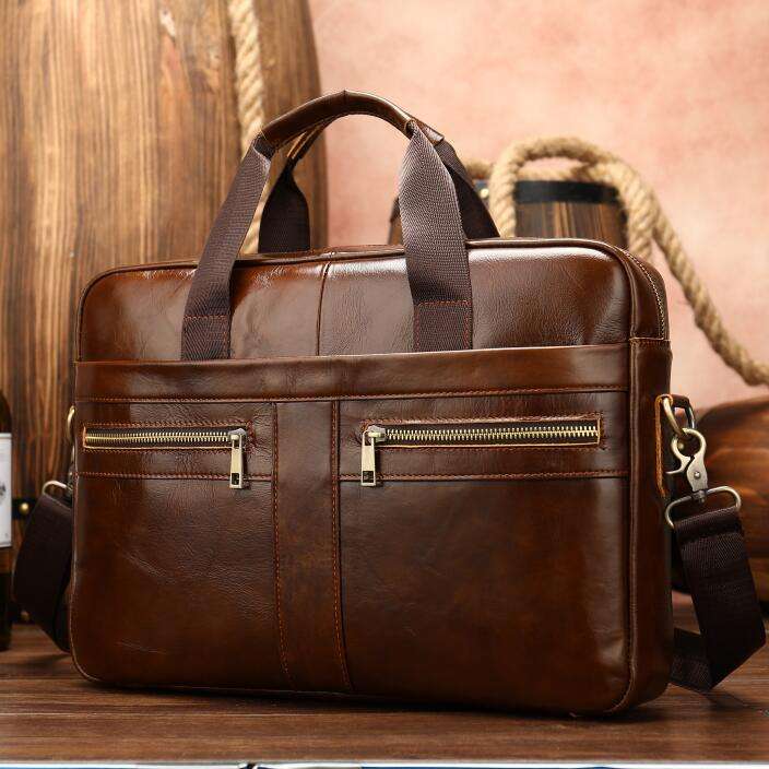 Design Business Laptop Bag Briefcase Waterproof Computer Handbag Coffee Men Bag Soft Sided Leather Briefcase