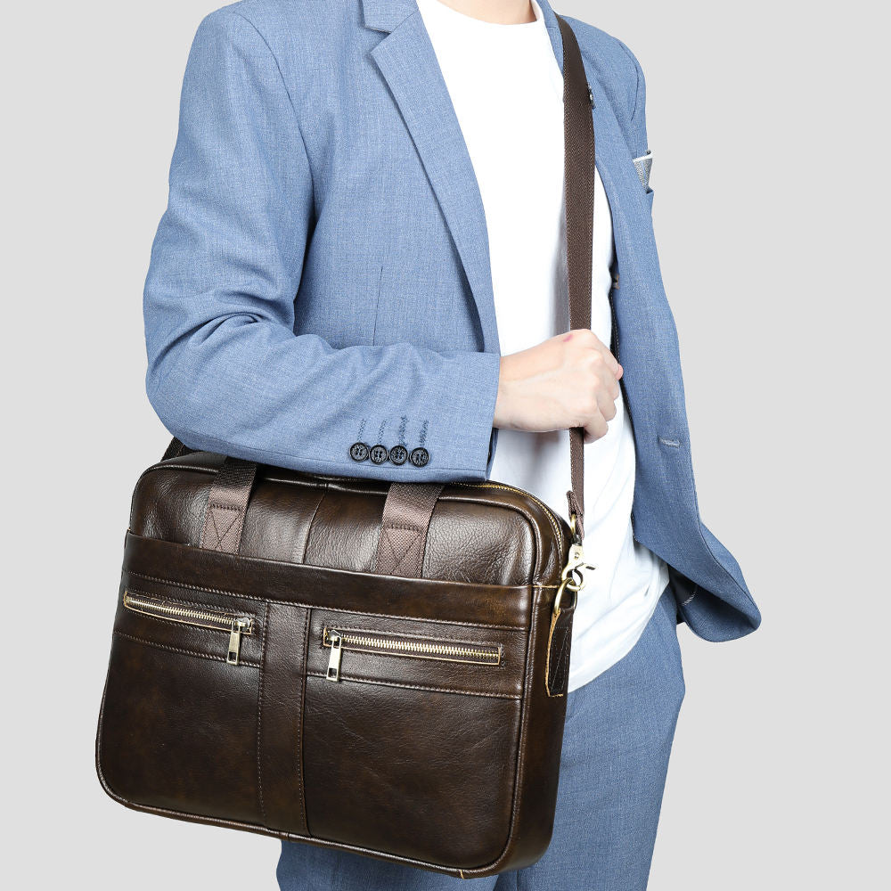 Design Business Laptop Bag Briefcase Waterproof Computer Handbag Coffee Men Bag Soft Sided Leather Briefcase