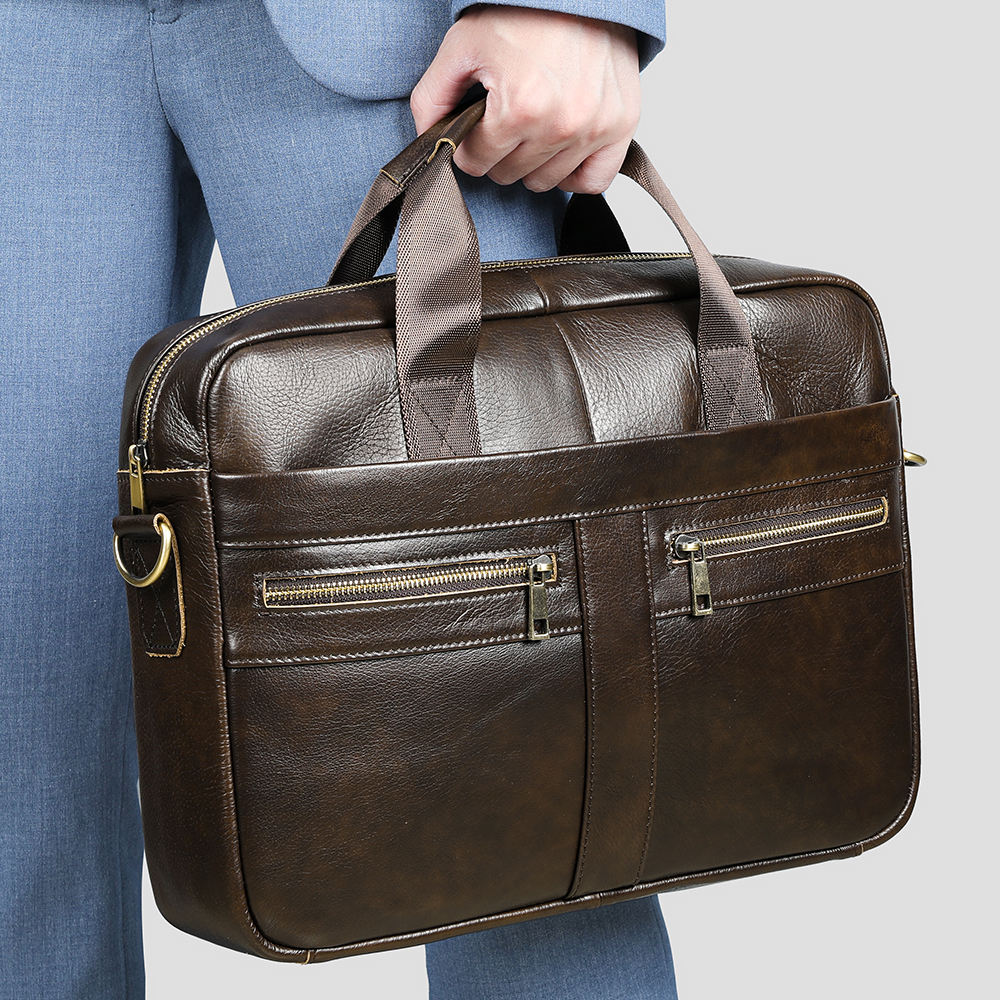 Design Business Laptop Bag Briefcase Waterproof Computer Handbag Coffee Men Bag Soft Sided Leather Briefcase