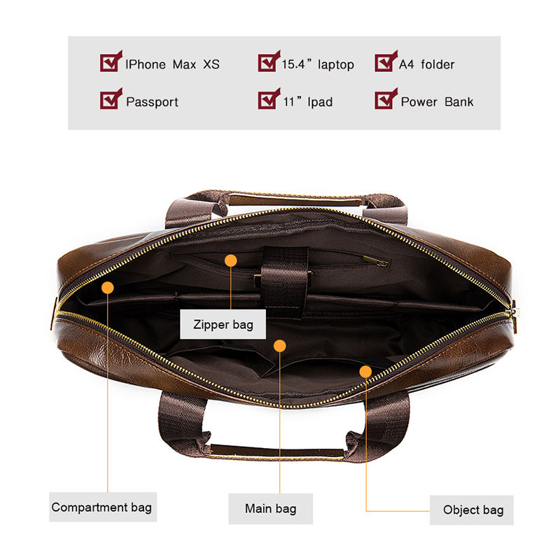 Design Business Laptop Bag Briefcase Waterproof Computer Handbag Coffee Men Bag Soft Sided Leather Briefcase